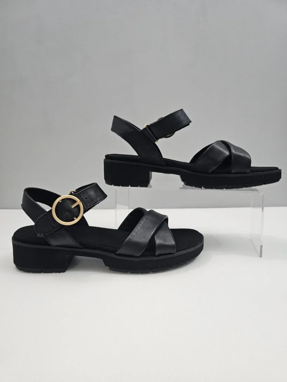 Munro Knox Sandal Womens 9.5 Black Leather Chunky Lug Sole Platform Comfort